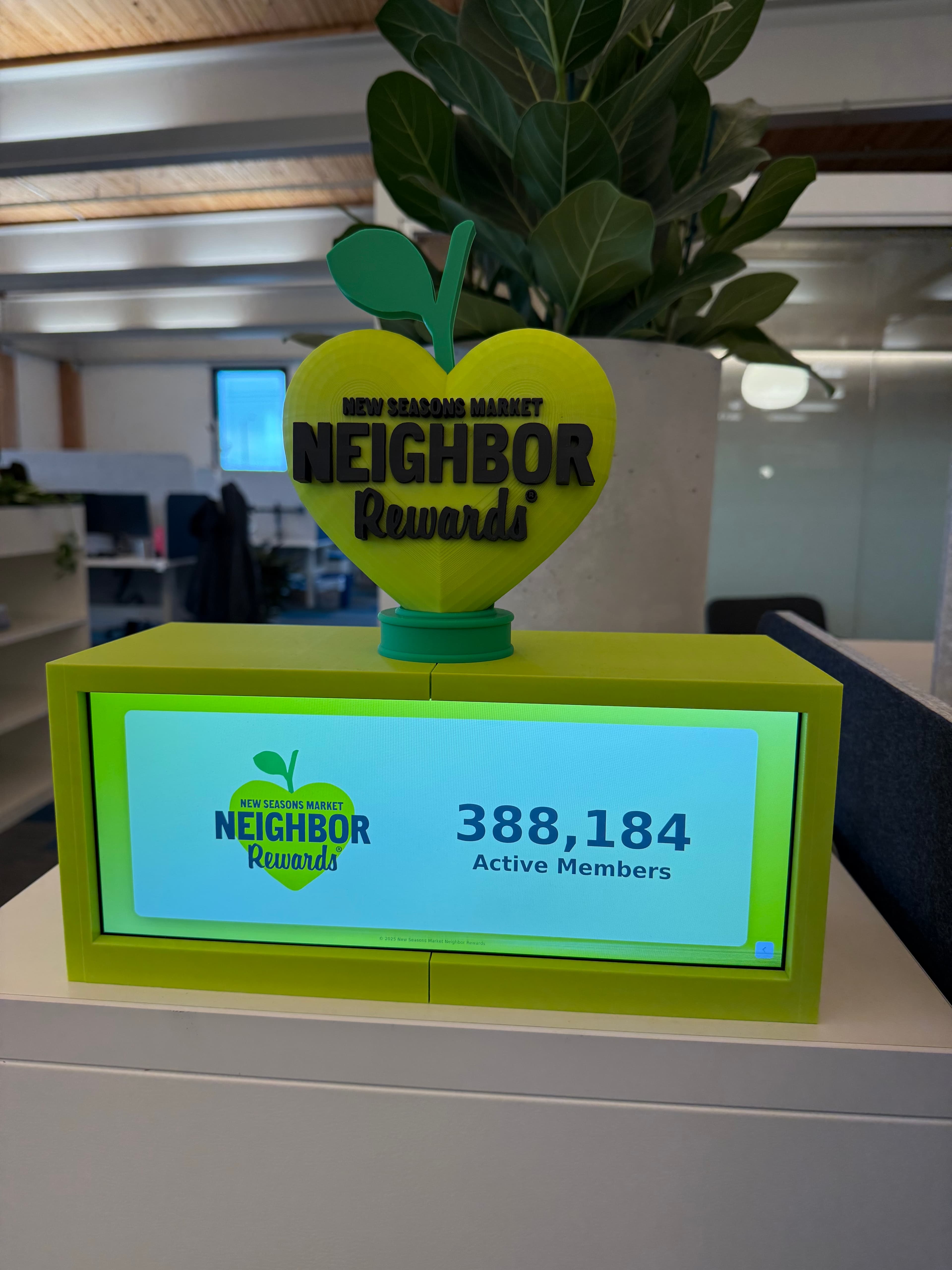 The finished ticker mounted in its case, displaying a live customer count